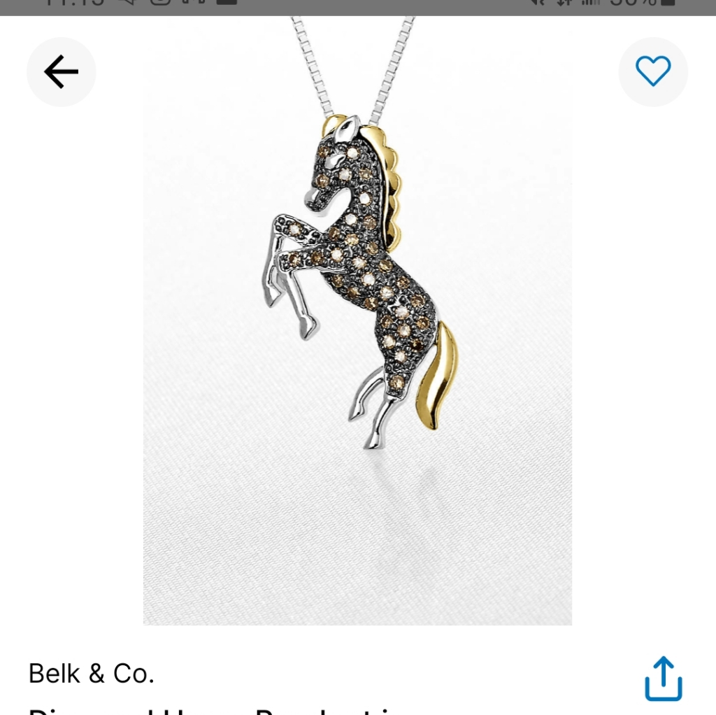 925 Sterling Silver 14k Yellow Gold Brown Diamond Horse Pendant